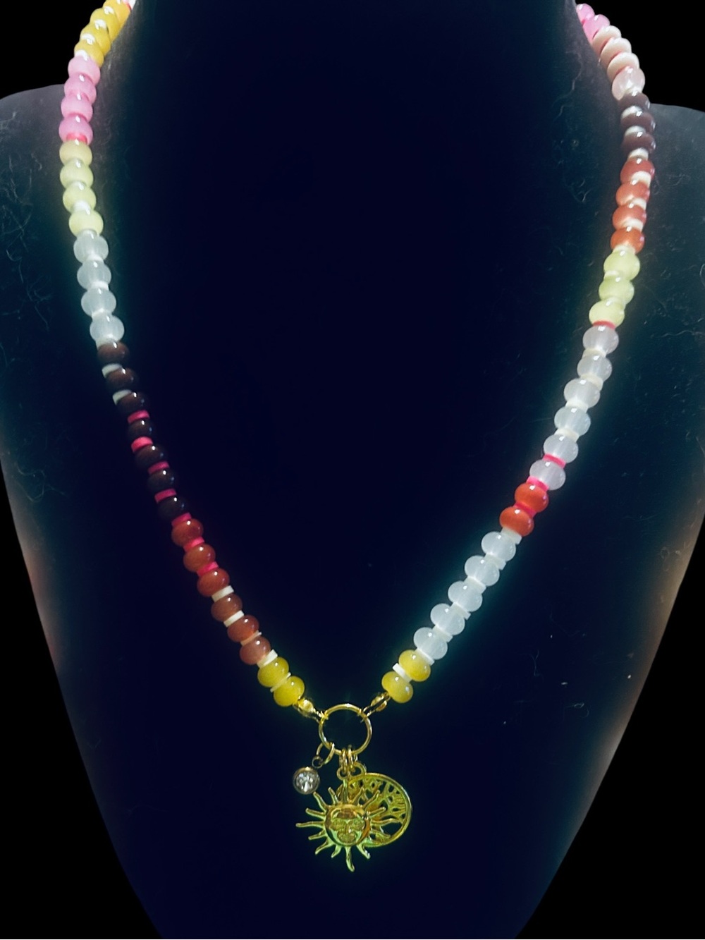 Sunburst Charm Multicolor Beaded Necklace Gold Accent Tree of Life MAYAMAR New